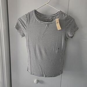American Eagle Outfitters Black and White Striped Crewneck Tee